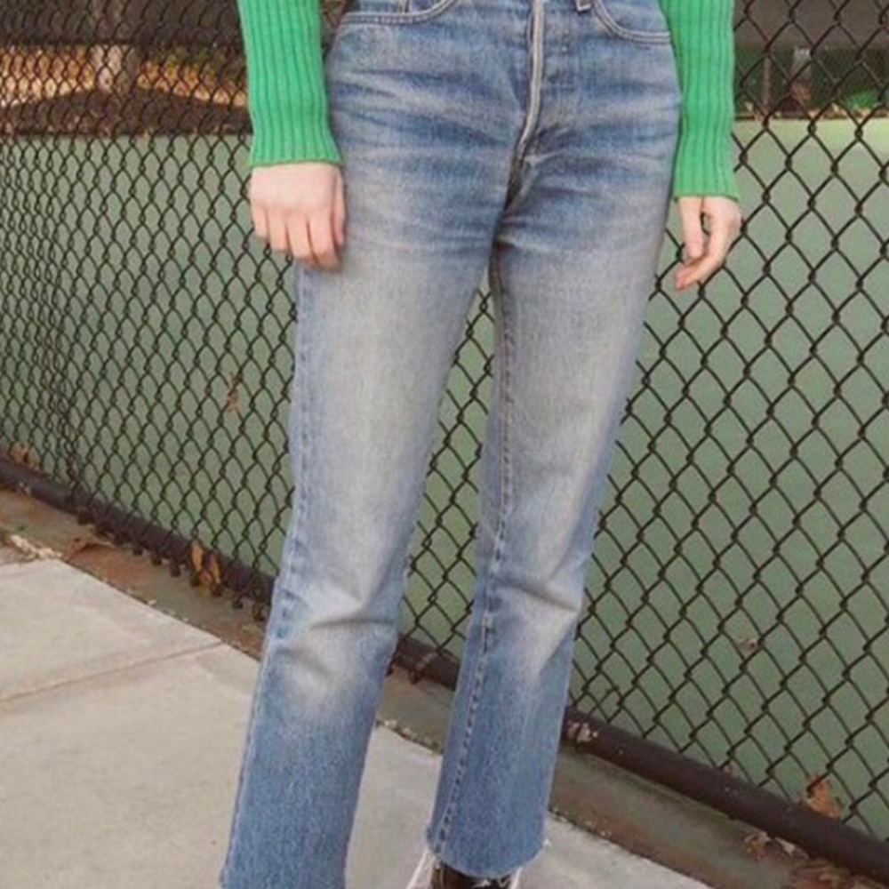 blue jeans with raw hem